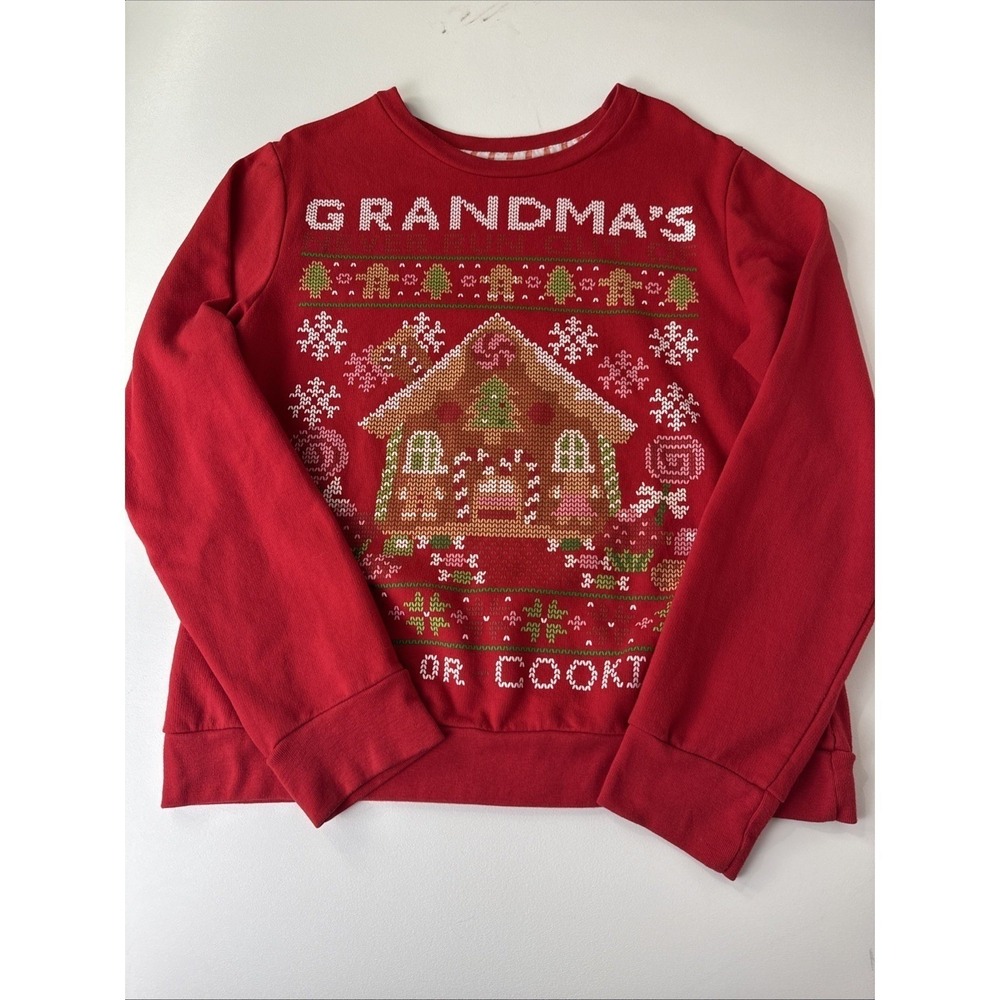 Holiday Time Sweatshirt Women Medium Red Grandma Gingerbread Hugs or Cookies - Picture 3 of 12